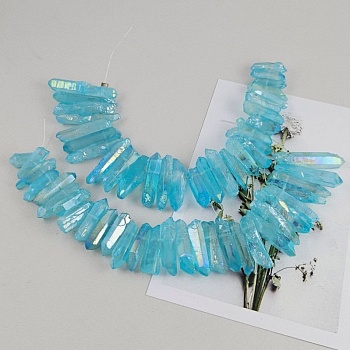 Нить 19-20 см Кварц натуральный 20-42x5-8 мм бусины палочки, сколы необработанные, голубой с гальваникой (9752-ГОЛ) купить в Воронеже | Заказать в интернет-магазине Viva Beads
 Нить 19-20 см Кварц натуральный 20-42x5-8 мм бусины палочки, сколы необработанные, голубой с гальваникой (9752-ГОЛ) купить в Воронеже | Заказать в интернет-магазине Viva Beads