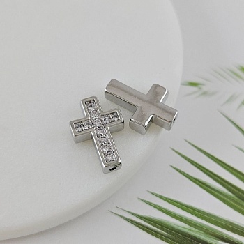 Бусина разделитель Крест с фианитами 18x12x4.4 мм, родиевое покрытие (9384-Р) купить с доставкой по России | Интернет-магазин Viva Beads