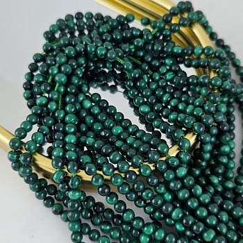 Нить 19 см Малахит натуральный ок. 4 мм, бусины гладкий шар (6558-4) для бижутерии купить с доставкой по России | Интернет‑магазин Viva Beads