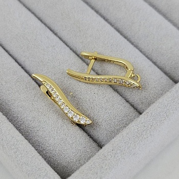 Швензы с английским замком 21.8х3.9 мм с фианитами, позолота 14К (10204-З) швензы для серег купить с доставкой по России | Интернет-магазин Viva Beads