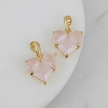 Подвеска Сердце с фианитами 14.5х14 мм опаловый розовый, позолота 14К (6647-ОПРЗ) купить с доставкой по России | Интернет-магазин Viva Beads