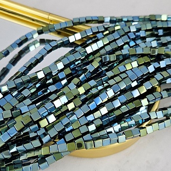 Нить 40 см Гематит, гематин 4 мм куб, цвет зеленый с переливами (7977-ЗЕЛ) для бижутерии купить с доставкой по России | Интернет‑магазин Viva Beads