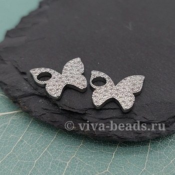 Подвеска Бабочка 15.5x14x2 мм с фианитами родиевое покр. (6515-Р) купить с доставкой по России | Интернет-магазин Viva Beads
