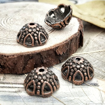 10 шт. Шапочки 12х7 мм для бусин МЕДЬ (3030) купить в #REGION_P# | Заказать в интернет-магазине Viva Beads
