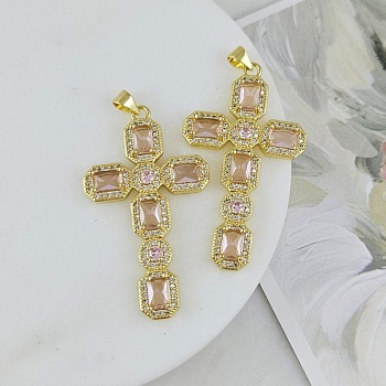 УЦЕНКА Подвеска Крест с фианитами 45.7х26.2 мм позолота 14К, светло-розовый (9507-СРОЗЗ-УЦ)