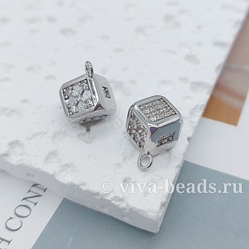 Подвеска Кубик 15x12x12 мм, фианиты, родиевое покр. (7287-Р) Подвеска Кубик 15x12x12 мм, фианиты, родиевое покр. (7287-Р)