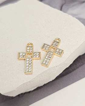 Подвеска Крест 17.7х11.5 мм с фианитами позолота (8372-З)