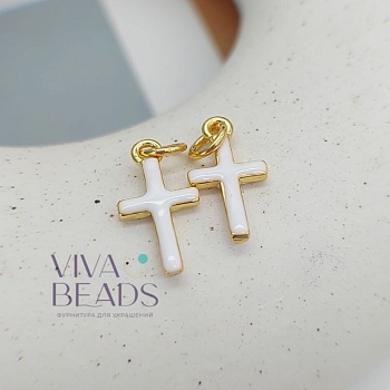 Подвеска Крест 15х8 мм эмаль белый, позолота (7515-БЗ) купить с доставкой по России | Интернет-магазин Viva Beads