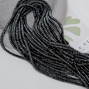 Нить 19 см Гематит 3x1.5 мм рондель ручной огранки, цвет черный (8785-3-Ч) купить в Воронеже | Заказать в интернет-магазине Viva Beads
