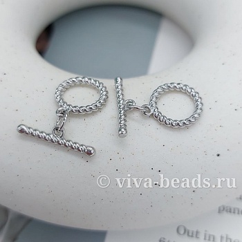 Замок тоггл витой, кольцо 12 мм, палочка 18 мм, родиевое покрытие (7461-Р) замок для украшений купить с доставкой по России | Интернет-магазин Viva Beads