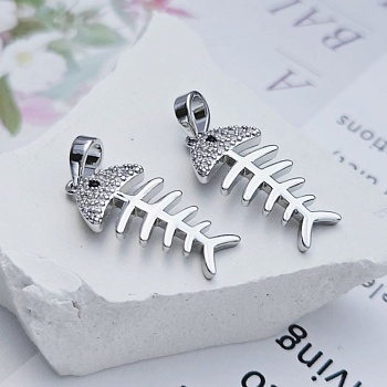 Подвеска Рыба 22.3х10.2 мм с фианитами родиевое покрытие (8714-Р)