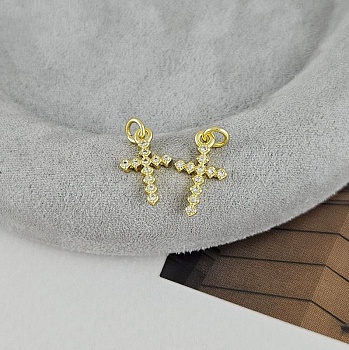 Подвеска Крест 15x9 мм с фианитами, позолота 18К (7543-З)