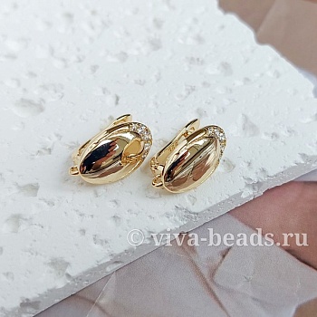 УЦЕНКА Швензы с замком 17х9.5 мм с фианитами позолота (7054-З-УЦ) швензы для серег купить с доставкой по России | Интернет-магазин Viva Beads