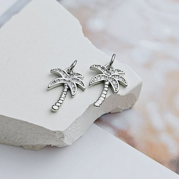 Подвеска Пальма с фианитами 14.6х11.1 мм родиевое покрытие (8521-Р)