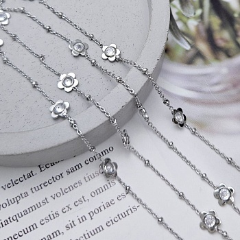 10 см Цепь Цветы с фианитами 6 мм / толщина / родиевое покрытие (8974-Р) купить в Воронеже | Заказать в интернет-магазине Viva Beads
