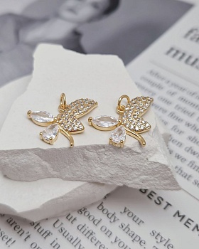 Подвеска Бабочка с фианитами 15.4х20.8 мм позолота 14к (8348-З) купить с доставкой по России | Интернет-магазин Viva Beads