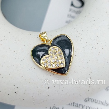 Подвеска Сердце с фианитами 19.5x20 мм эмаль, позолота (7424-З) купить с доставкой по России | Интернет-магазин Viva Beads