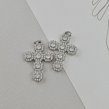 Подвеска Крест с фианитами 27.7х19.2 мм родиевое покр. (8443-БР)