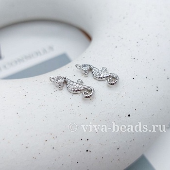 Подвеска Морской конек с фианитами 14.5х5.3 мм родиевое покр. (7364-Р) купить с доставкой по России | Интернет-магазин Viva Beads