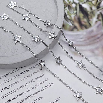 10 см Цепь Звезды с фианитами 7.2 мм / толщина / родиевое покрытие (8973-Р) купить в Воронеже | Заказать в интернет-магазине Viva Beads
