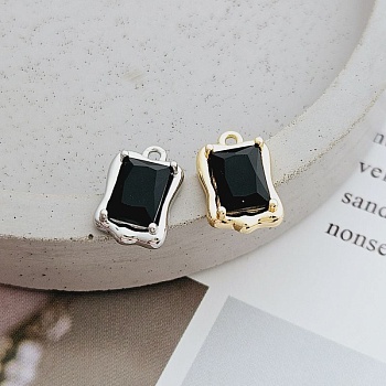 Подвеска с ювелирным стеклом 13.7х9 мм черный, родиевое покрытие (8738-ЧР)