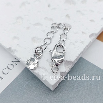 Замок лобстер 14 мм с удлинителем с подвеской родиевое покр. (5417-Р) купить в Воронеже | Заказать в интернет-магазине Viva Beads
