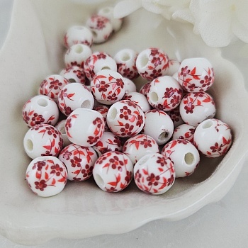 10 шт. Бусина с цветами 8 мм красный, керамика (9945-8) купить с доставкой по России | Интернет-магазин Viva Beads