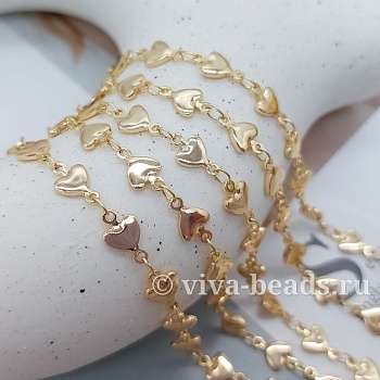 10 см Цепь Сердца 5.8 мм (толщина) позолота (5573-З) купить в Воронеже | Заказать в интернет-магазине Viva Beads
