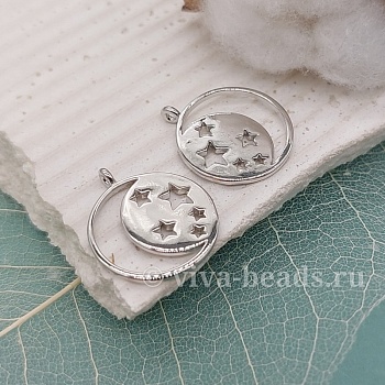 Подвеска Звезды-луна 18x15x1 мм родиевое покр. (6365) купить с доставкой по России | Интернет-магазин Viva Beads