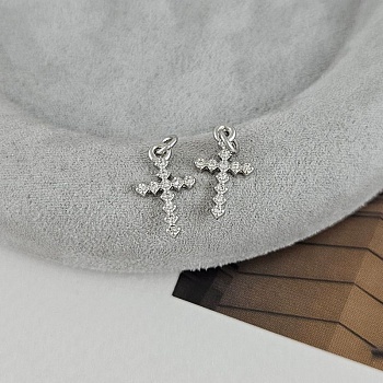 Подвеска Крест 15x9 мм с фианитами, родиевое покрытие (7543-Р)