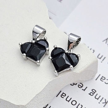 Подвеска Сердце 10 мм с фианитами, черный, родиевое покрытие (8350-ЧР)