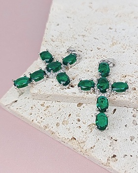 Подвеска Крест 33х22 мм с фианитами родиевое покр. (6978-РЗЕЛ)