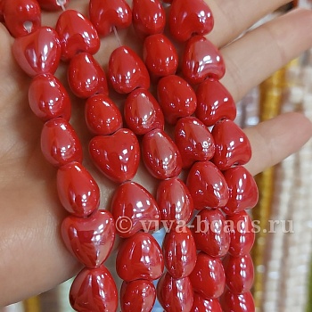 Бусина сердце 12 мм красный, керамика (6436-К) купить с доставкой по России | Интернет-магазин Viva Beads
