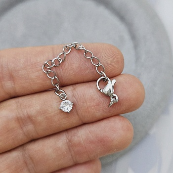 Замок лобстер 10 мм с удлинителем и фианитом, родиевое покрытие (9148-10-Р) замок для украшений купить с доставкой по России | Интернет-магазин Viva Beads