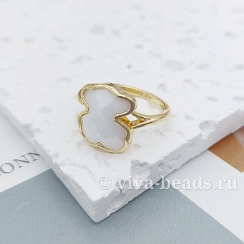 Кольцо Мишка свободный размер керамика, позолота 14к (7219-БЗ)