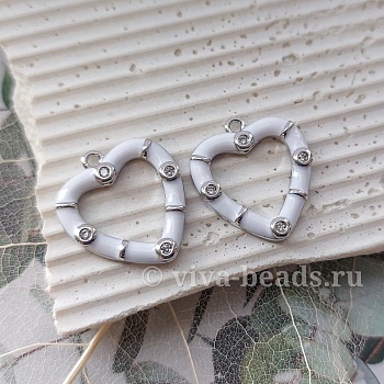 Подвеска Сердце 18x20 мм фианиты, эмаль, родиевое покр. (6786-Р) Подвеска Сердце 18x20 мм фианиты, эмаль, родиевое покр. (6786-Р)