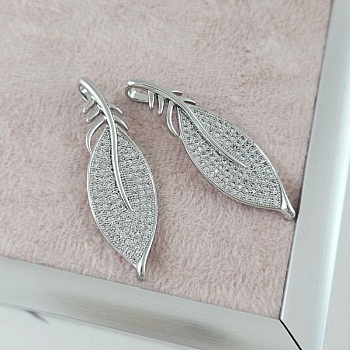 УЦЕНКА Подвеска Перо 43х13.3 мм с фианитами, родиевое покрытие (10077-Р-УЦ)