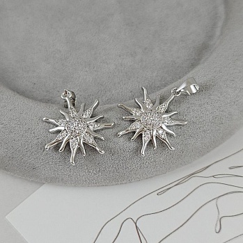 Подвеска Солнце 20х18 мм с фианитами родиевое покрытие (4713-18-Р) купить с доставкой по России | Интернет-магазин Viva Beads