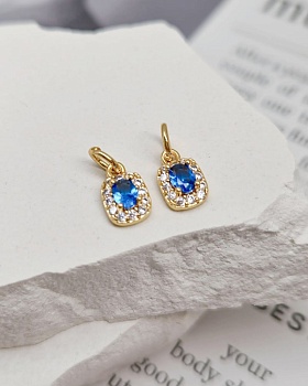 Подвеска с фианитами 8.6х5.7 мм синий, позолота 14к (8349-СЗ) Подвеска с фианитами 8.6х5.7 мм синий, позолота 14к (8349-СЗ)