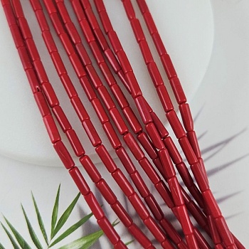 Нить 19 см Коралл тонированный ок. 9х3 мм бусины трубочки, красный (6338-К) для бижутерии купить с доставкой по России | Интернет‑магазин Viva Beads