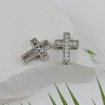 Бусина разделитель Крест 12.8x9.7x3.5 мм с фианитами, родиевое покрытие (9991-Р) купить с доставкой по России | Интернет-магазин Viva Beads