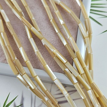 Нить 19 см Перламутр натуральный 13-14х3.7-4 мм бусины трубочки, бежевый (5019-БЕЖ) для бижутерии купить с доставкой по России | Интернет‑магазин Viva Beads