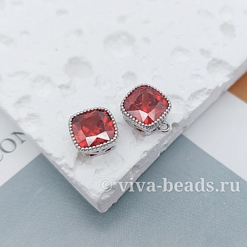 Подвеска с фианитом 9.3х8.3 мм красный, родиевое покр. (7313-КРР) купить с доставкой по России | Интернет-магазин Viva Beads