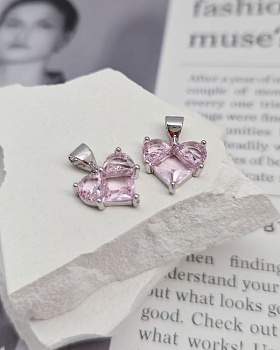 Подвеска Сердце 12 мм с фианитами, светло-розовый, родиевое покр. (8338-СРР) купить с доставкой по России | Интернет-магазин Viva Beads