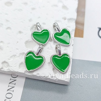 Подвеска Сердце 14.8x10 мм эмаль, родиевое покр. (7170-РЗЕЛ) купить с доставкой по России | Интернет-магазин Viva Beads