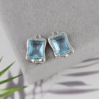 Подвеска с ювелирным стеклом 13.7х9 мм голубой, родиевое покрытие (8738-ГР)