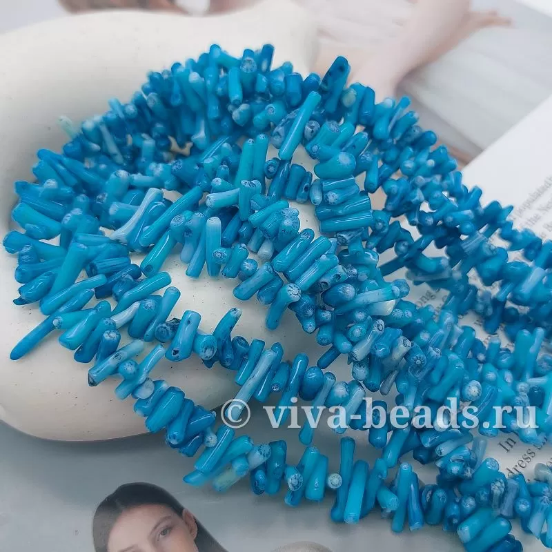 Нить 19 см Коралл натуральный игольчатый СИНИЙ (2887-СИН) купить в Воронеже | Заказать в интернет-магазине Viva Beads

