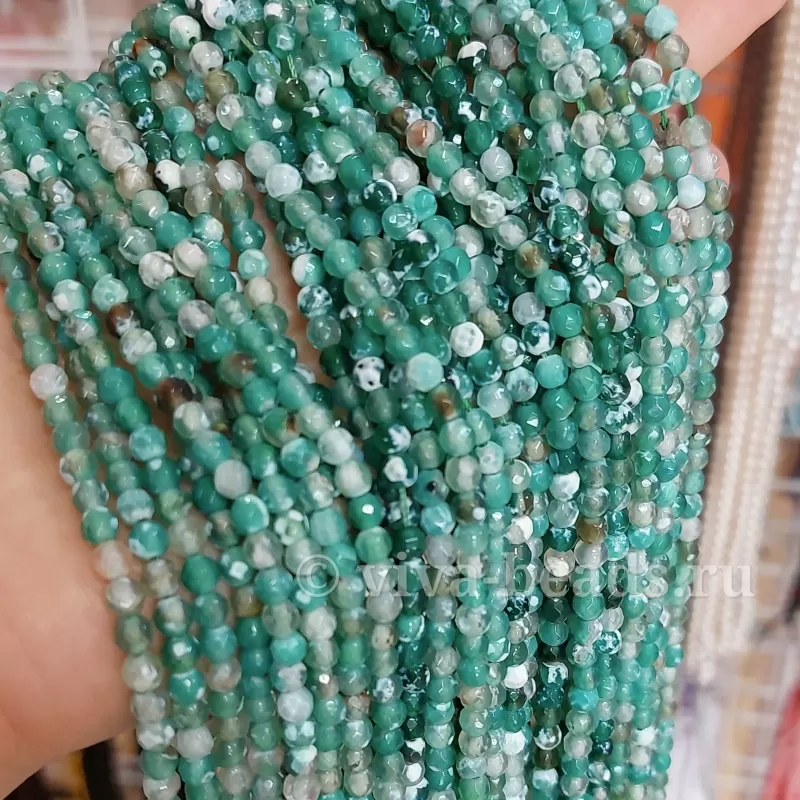 Нить 37 см Агат граненый 4 мм тонированный светло-зеленый (6041) купить в Воронеже | Заказать в интернет-магазине Viva Beads
