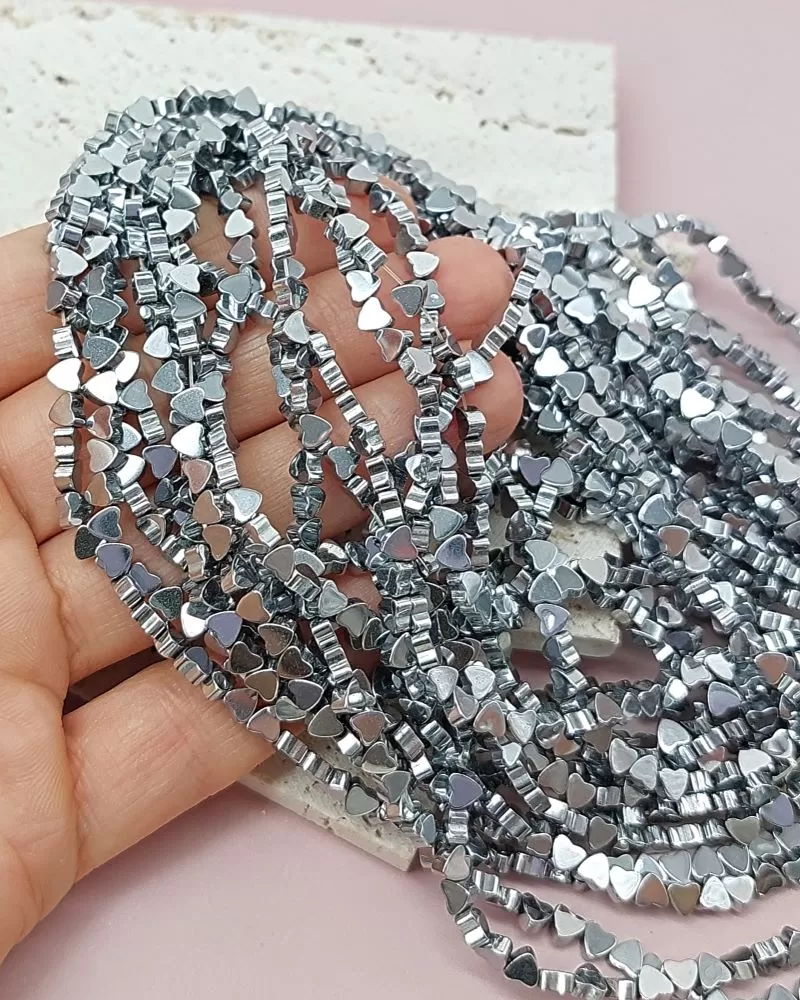 Нить 20 см Гематит сердце 4 мм цвет платина (7985-П) купить в Воронеже | Заказать в интернет-магазине Viva Beads
