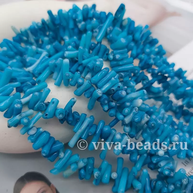 Нить 19 см Коралл натуральный игольчатый СИНИЙ (2887-СИН) купить в Воронеже | Заказать в интернет-магазине Viva Beads
